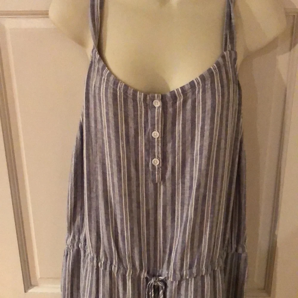 Rails size large sleeveless blue & white stripe jumpsuit with drawstring waist